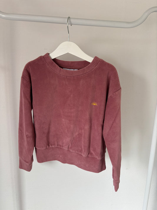 Roze ribfluwelen trui