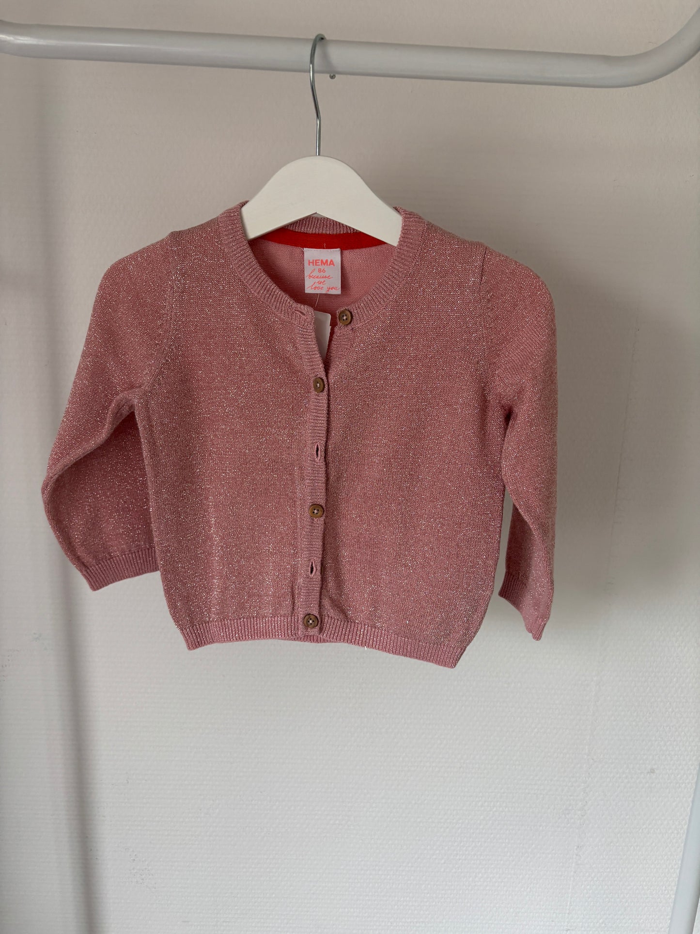Roze glittercardigan