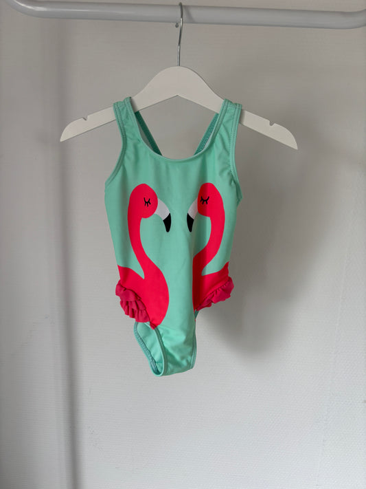 Muntgroen badpak met flamingo's