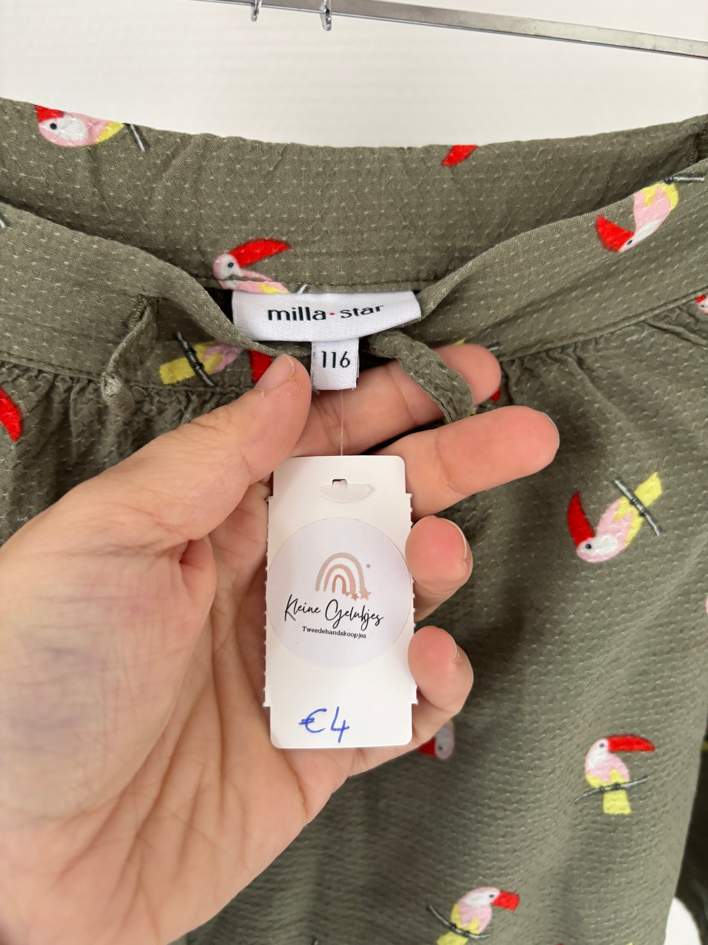 Khaki rokje met vogeltjes