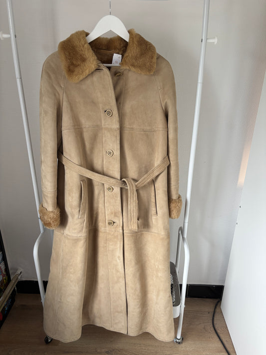 Beige gevoerde lederen jas