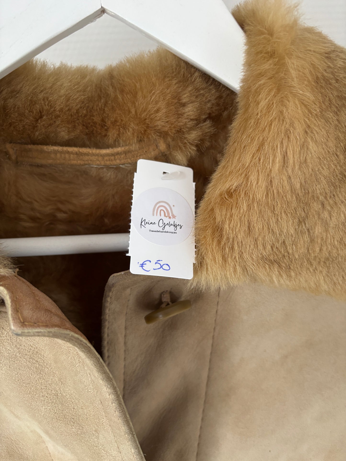 Beige gevoerde lederen jas