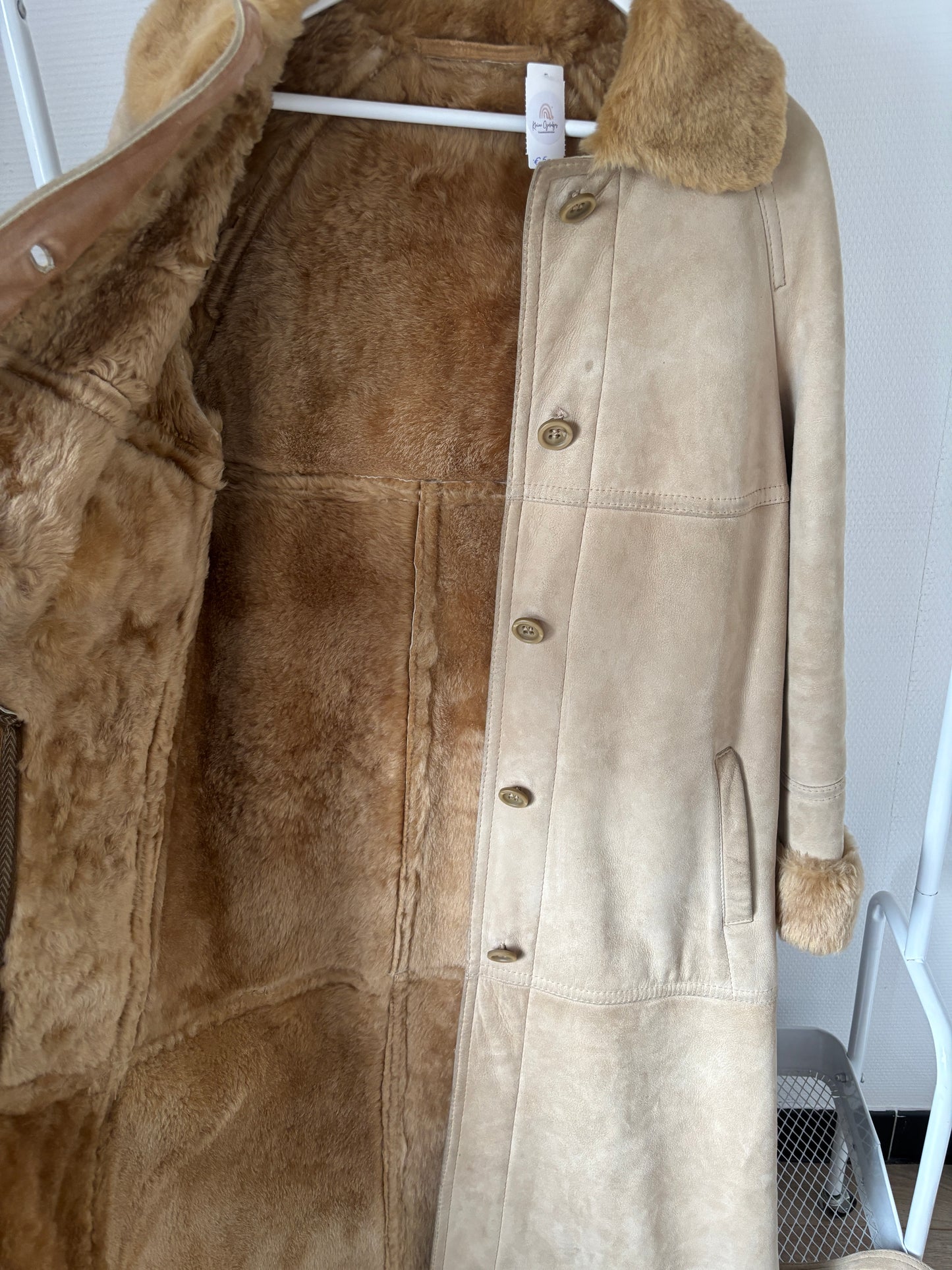 Beige gevoerde lederen jas