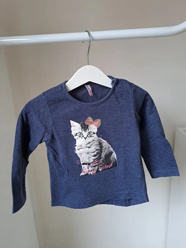 Donkerblauwe longsleeve met kat