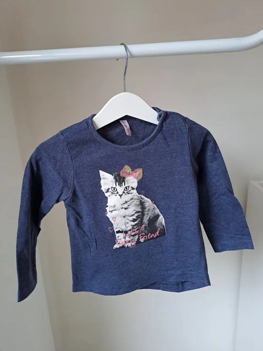 Donkerblauwe longsleeve met kat