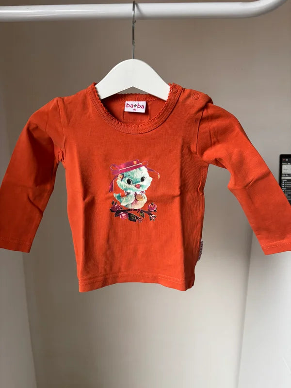 Oranje longsleeve met vogeltje
