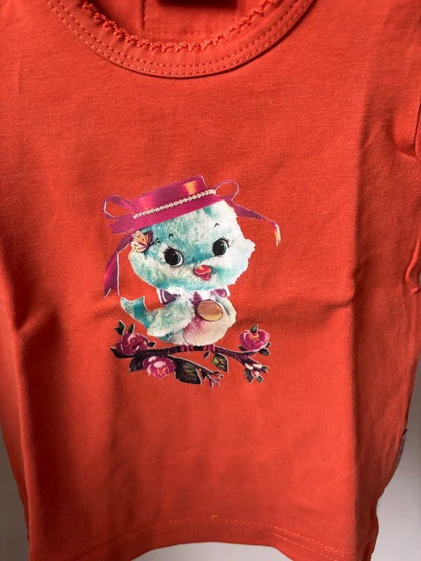 Oranje longsleeve met vogeltje