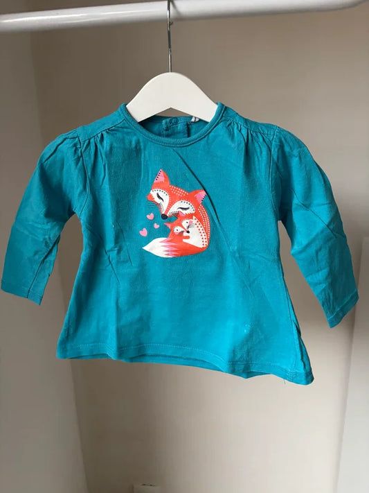 Blauwe longsleeve met vosjes