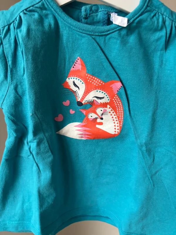 Blauwe longsleeve met vosjes