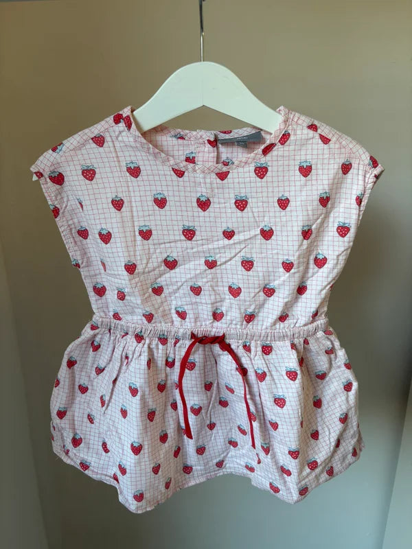 Geruit jurkje met aardbeitjes