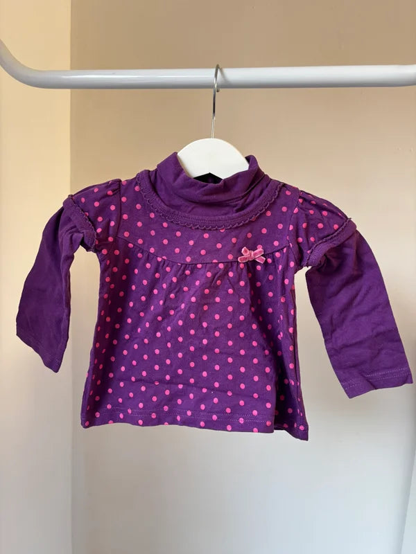 Paarse gestippelde longsleeve met rolkraag