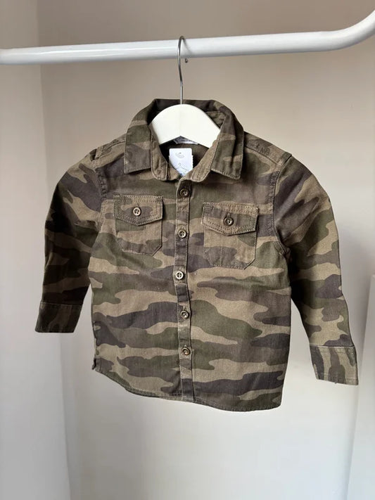 Jeanshemdje met camouflageprint