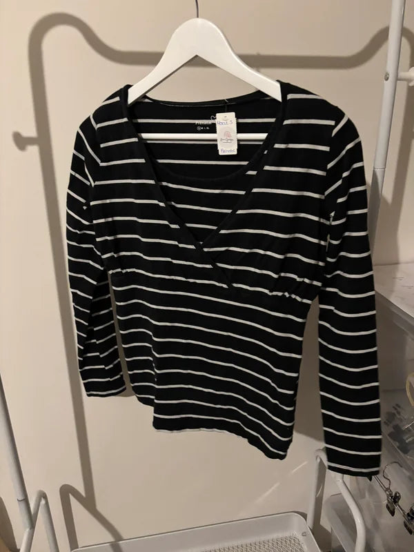 Zwarte gestreepte zwangerschaps-/borstvoedingslongsleeve
