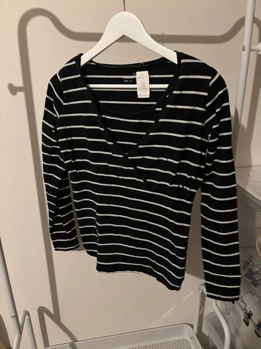Zwarte gestreepte zwangerschaps-/borstvoedingslongsleeve