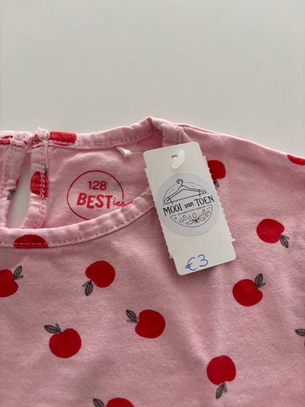 Lichtroze T-shirt met appeltjes